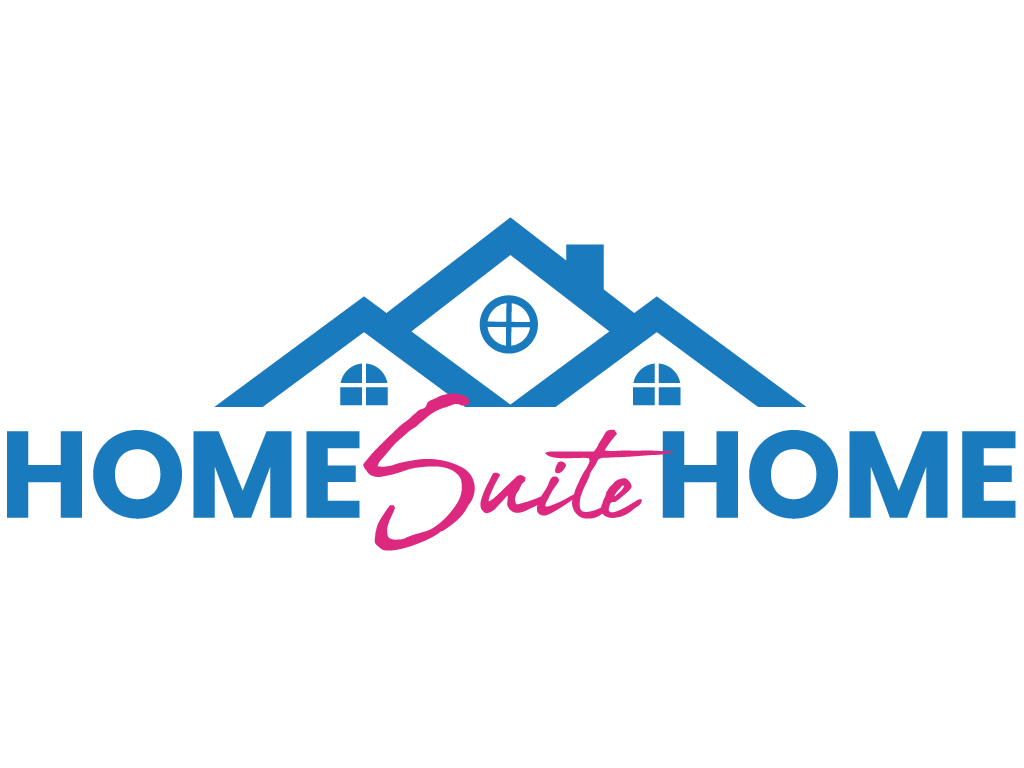 Modern house logo with blue rooftops and pink 'Suite' text, representing home and property services.